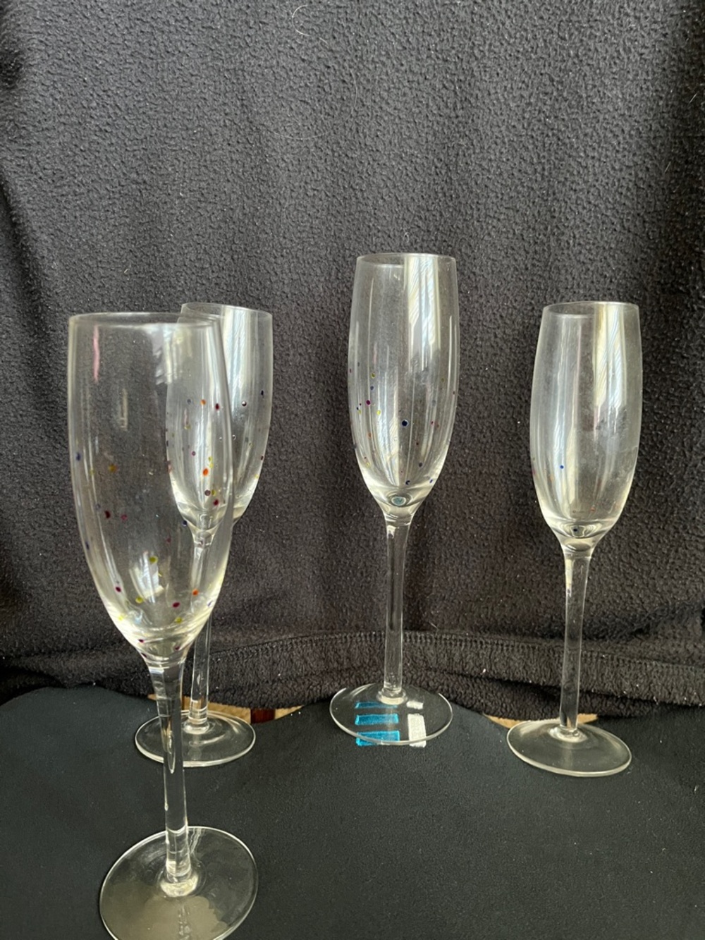 Glass Champagne Flutes with Multicolor Dot Accents